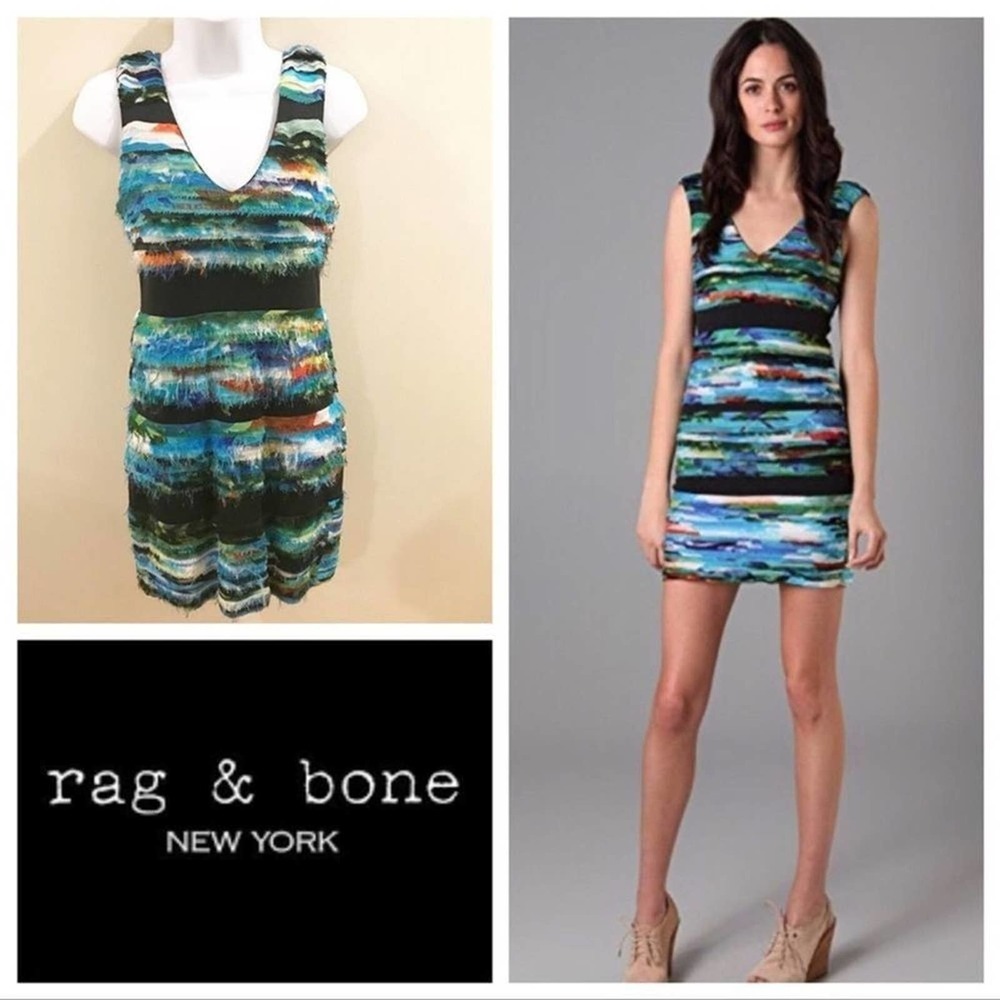 Rag and Bone Blue Multi Color Harley Dress Small